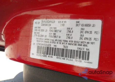 2003 Dodge Ram 1500 Slt/Laramie/St z USA, uszkodzony, nr VIN 1D7HA18N43S251219